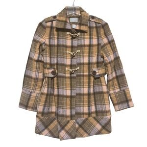 Y2K deLia's size small Wool Blend Duffle Coat Peacoat Plaid, button up front